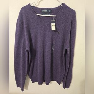 NWT Polo Ralph Lauren Classic V-Neck Purple  Wool Sweatshirt Sweater Mens Large